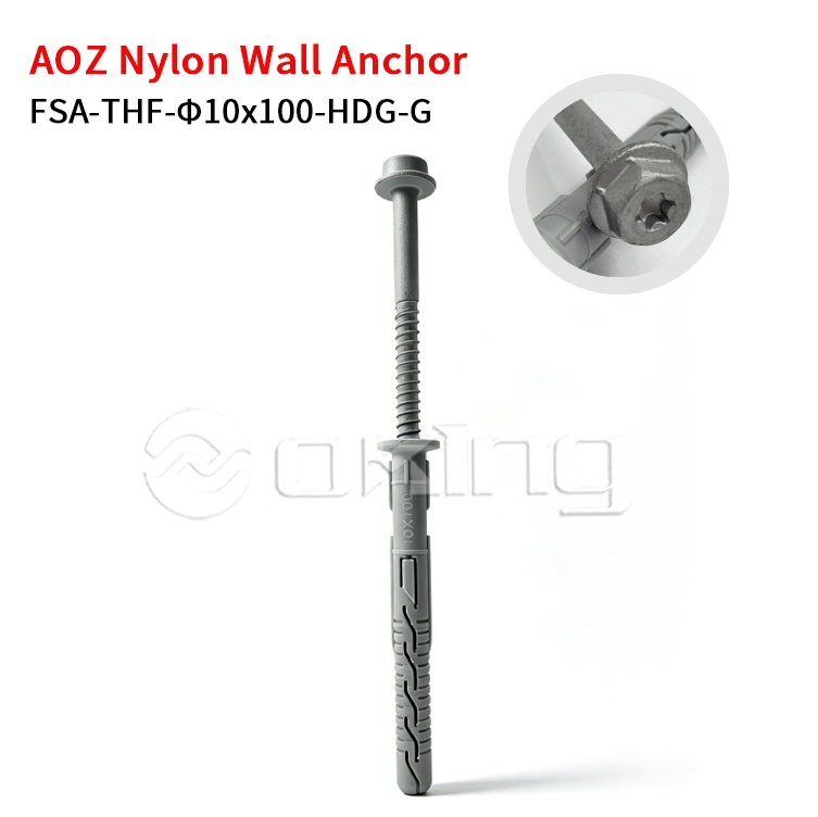 AOZ tűzihorganyzás M10x100 Torx hatlapú karimás csavar szürke nylon fali rögzítővel, függönyfalra és külső beépítéshez