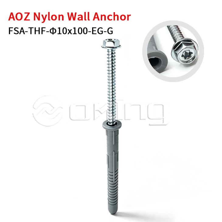 AOZ elektromos horganyzás M10x100 Torx hatlapú karimás csavar szürke nylon fali dübel függönyfalra és külső beépítéshez