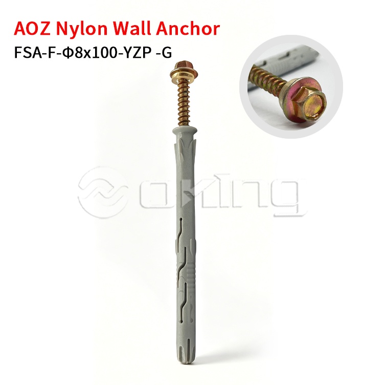 AOZ sárga cink M8x100 Torx hatlapú karimás csavar szürke nylon fali rögzítővel, függönyfalra és külső beépítéshez